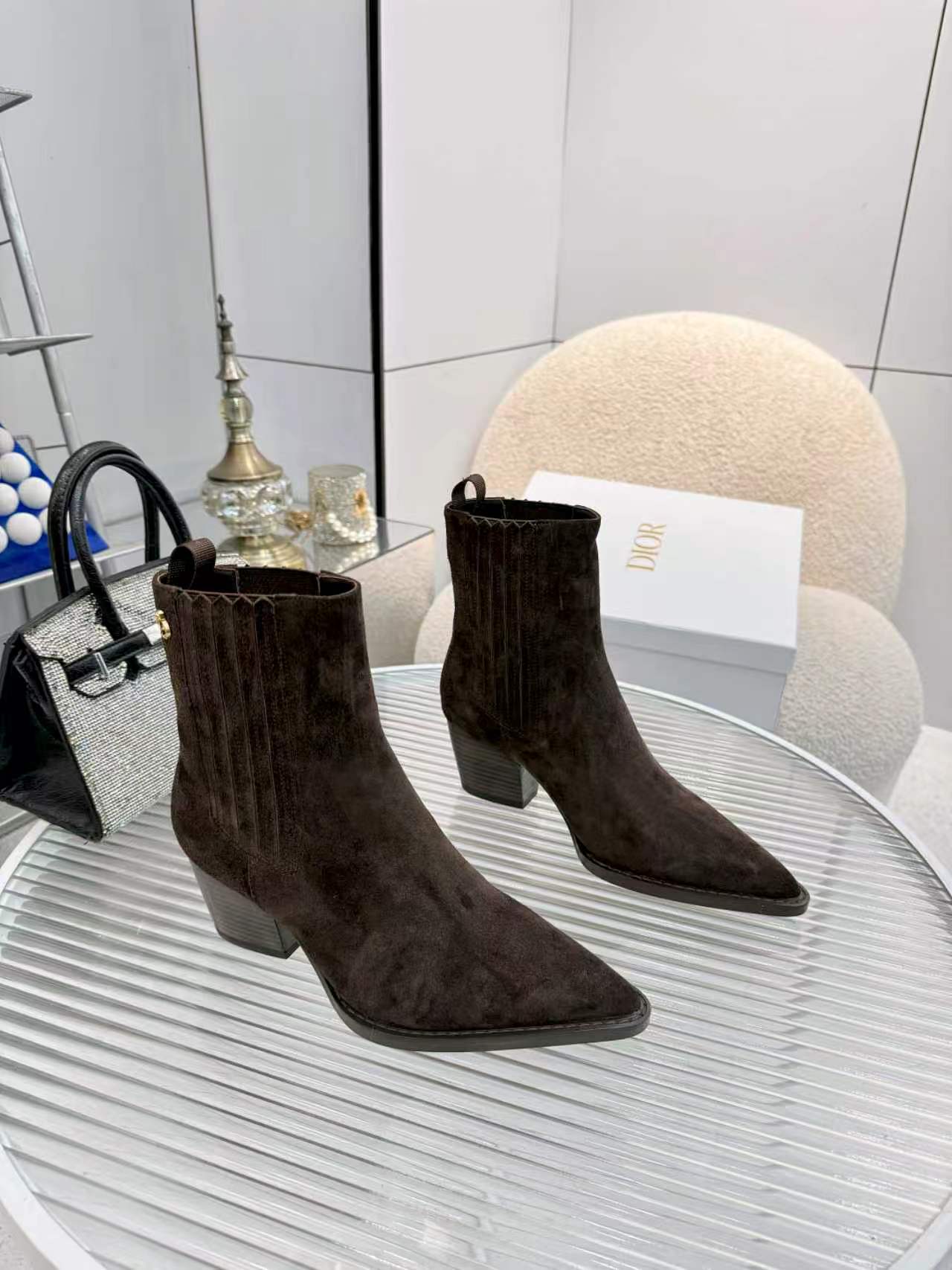 dior brown monogram knit ankle boots