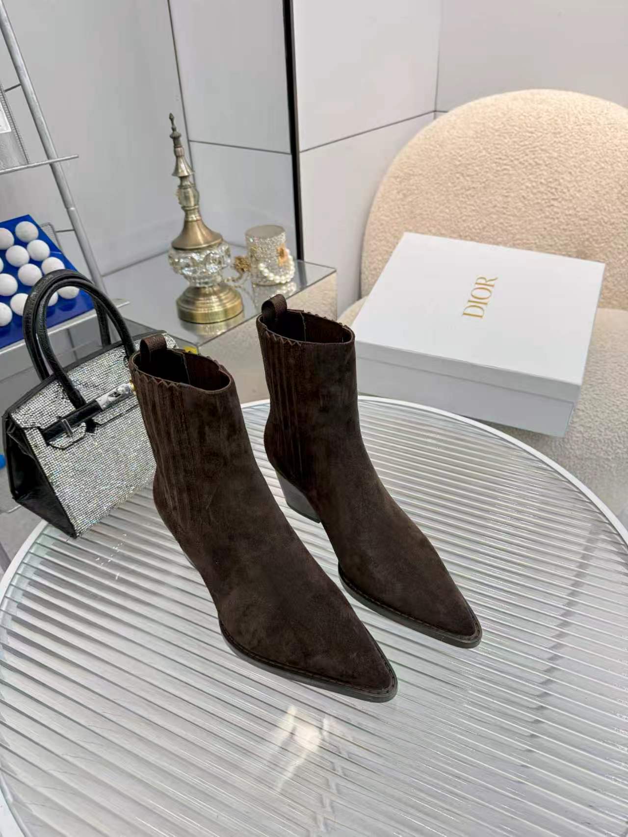 dior brown monogram knit ankle boots