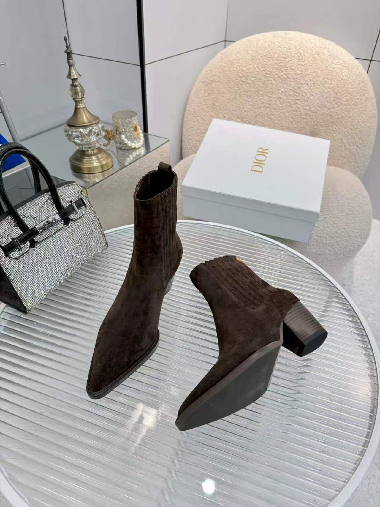 dior brown monogram knit ankle boots