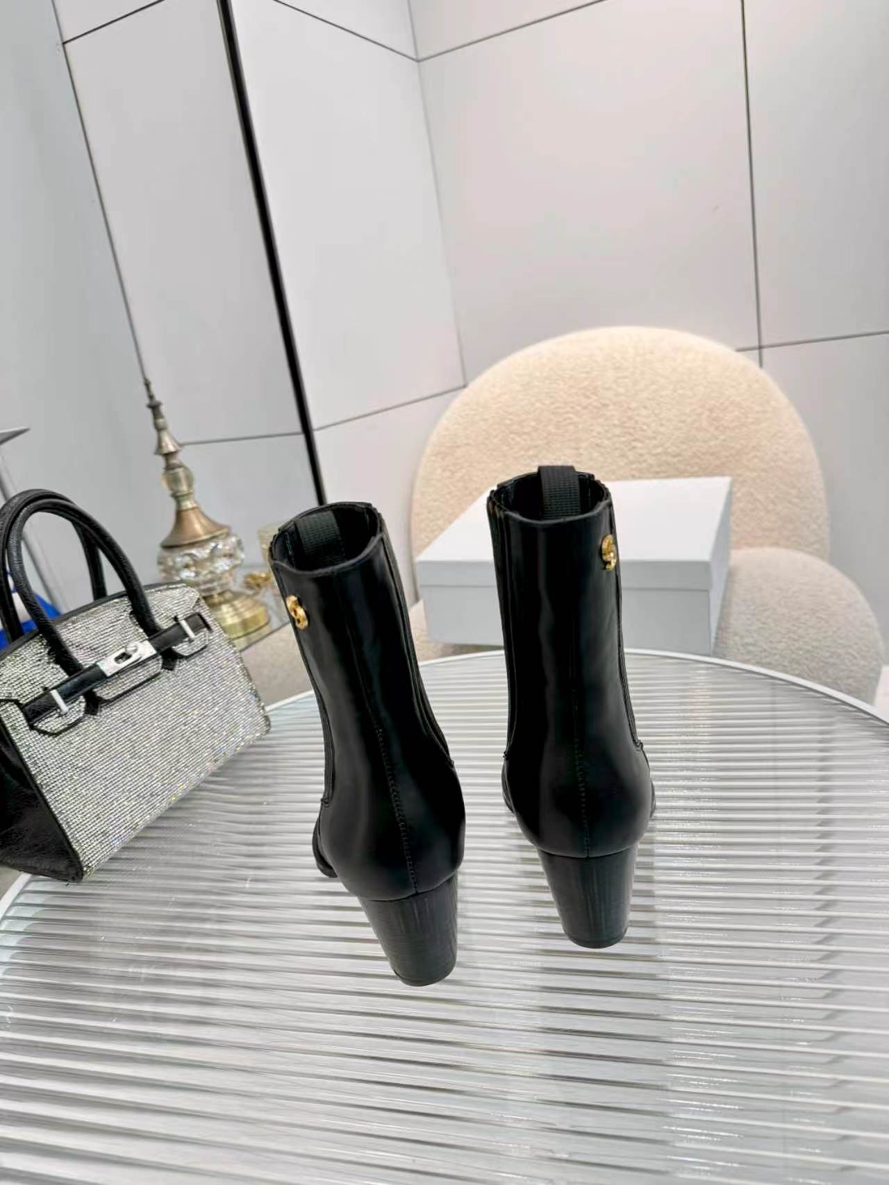 dior black ribbed knit ankle boots