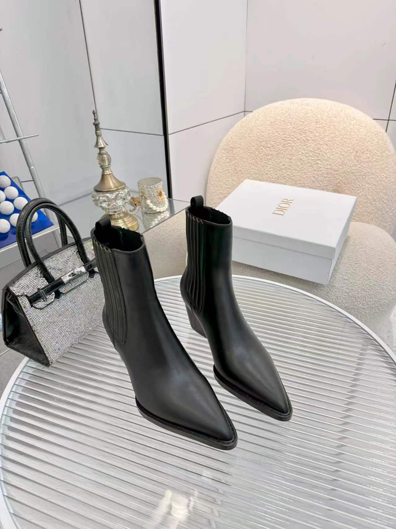 dior black ribbed knit ankle boots
