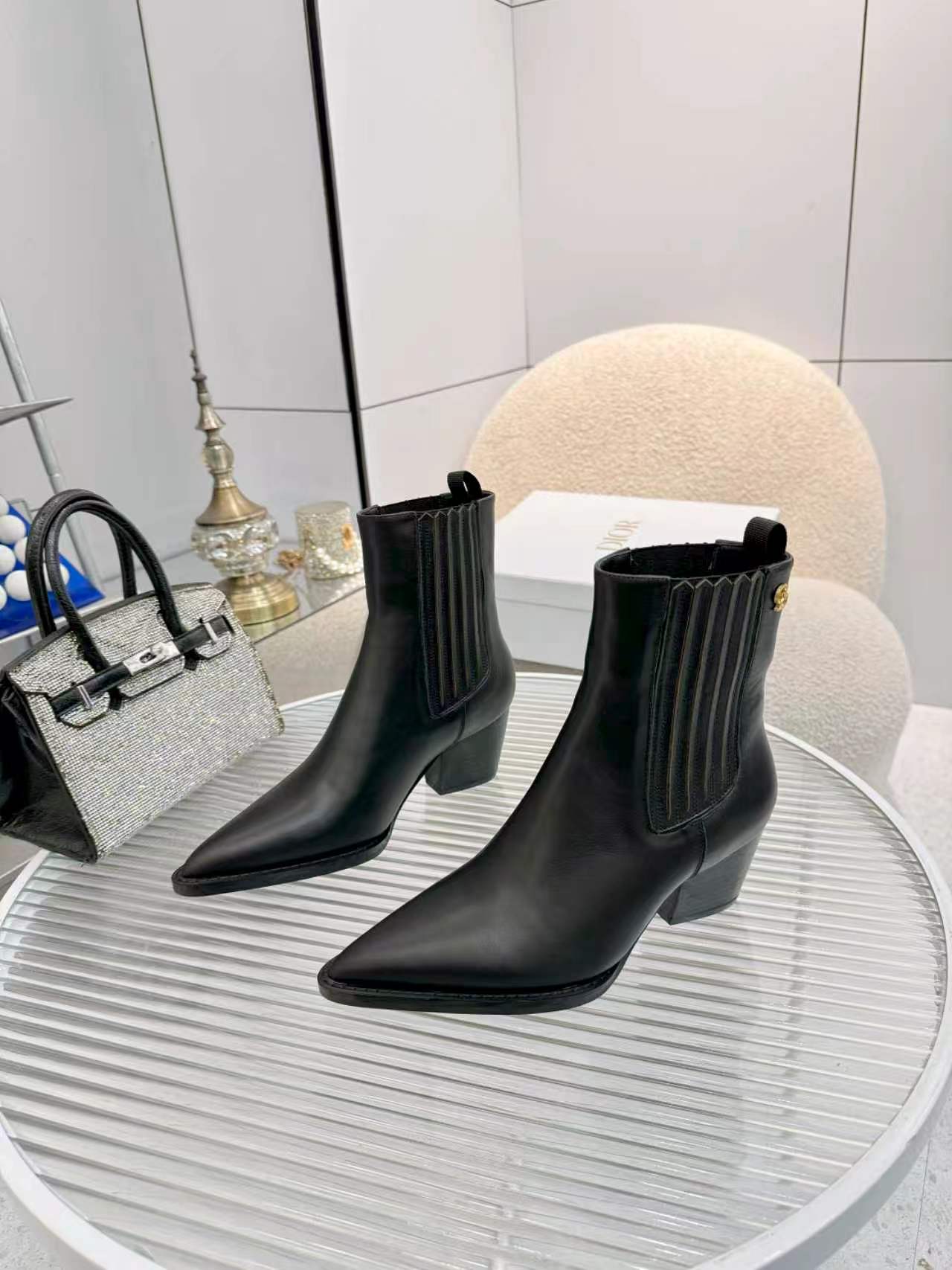 dior black ribbed knit ankle boots
