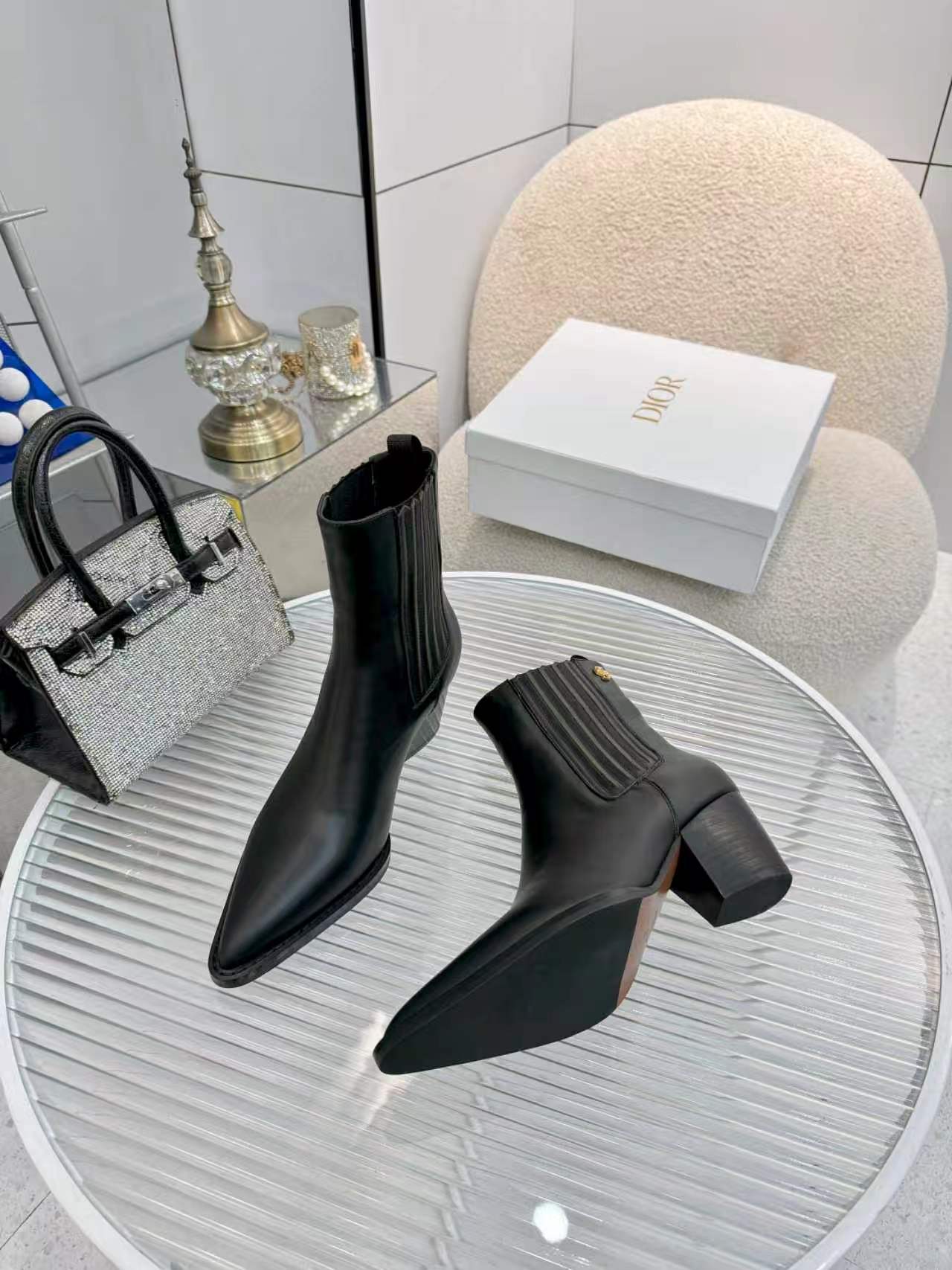 dior black ribbed knit ankle boots
