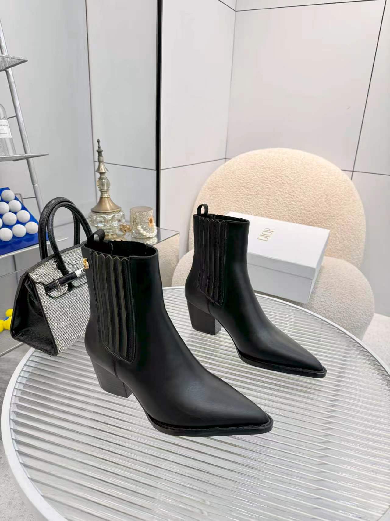 dior black ribbed knit ankle boots
