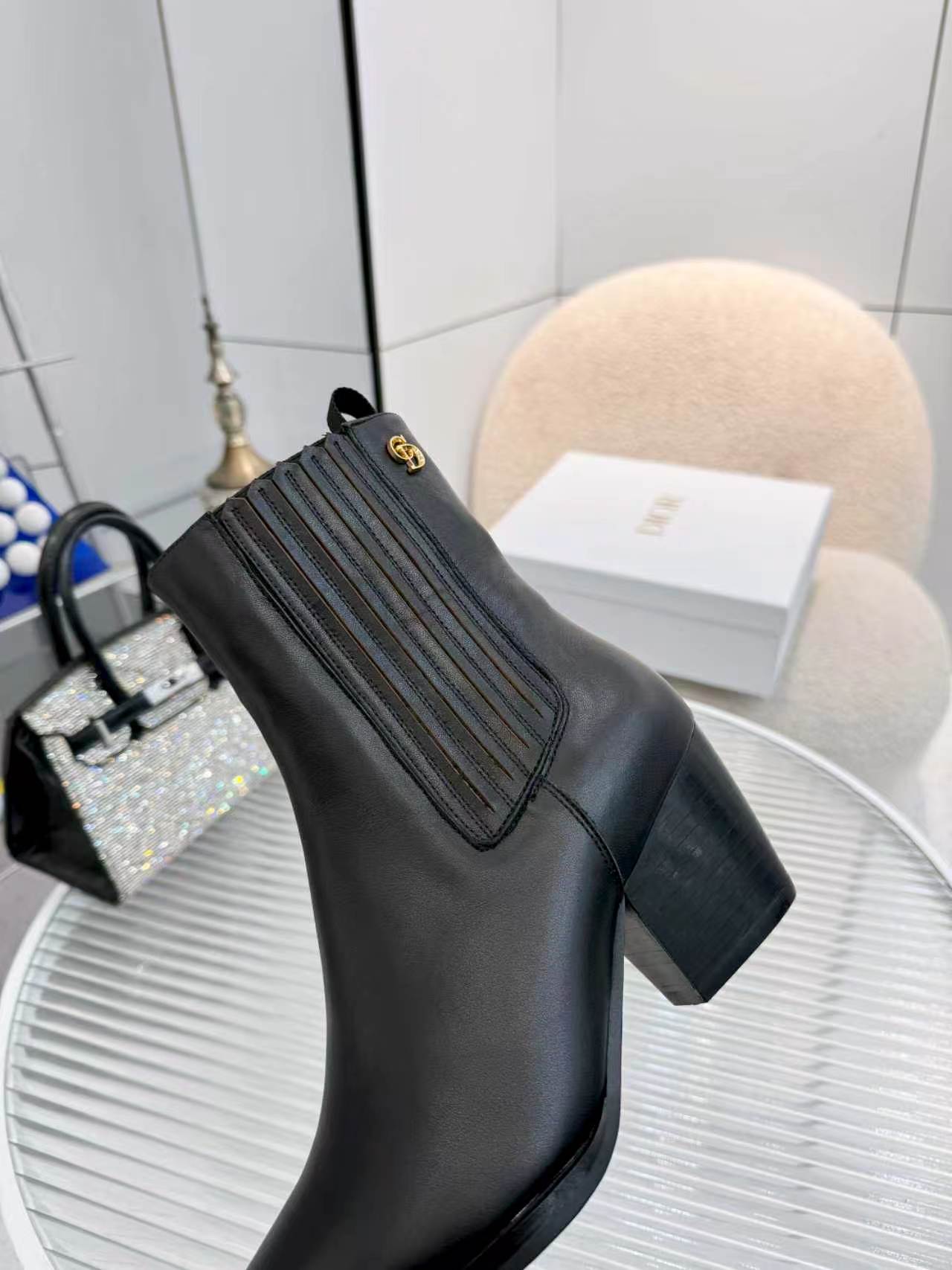 dior black ribbed knit ankle boots