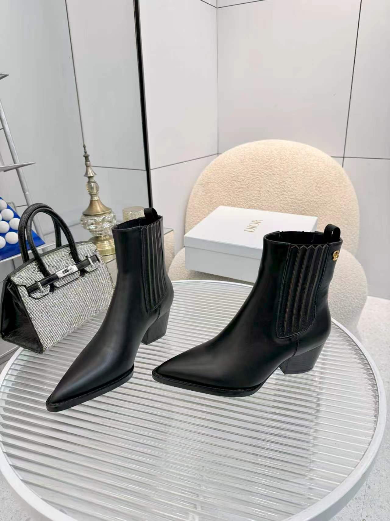 dior black ribbed knit ankle boots