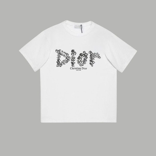 Dior Clothing T-Shirt Printing Unisex Combed Cotton Short Sleeve