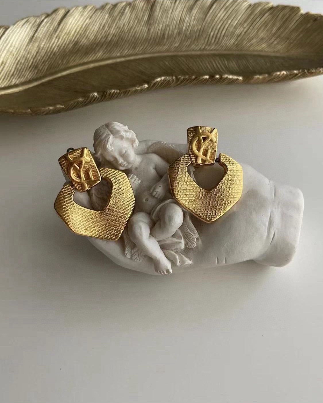 NO:714391,YSL plain gold retro rhombus earrings, saint laurent, Cartier high-end jewelry19860909YSL素金复古菱形耳钉,,saint laurent,卡迪亚高端饰品,Jewelry