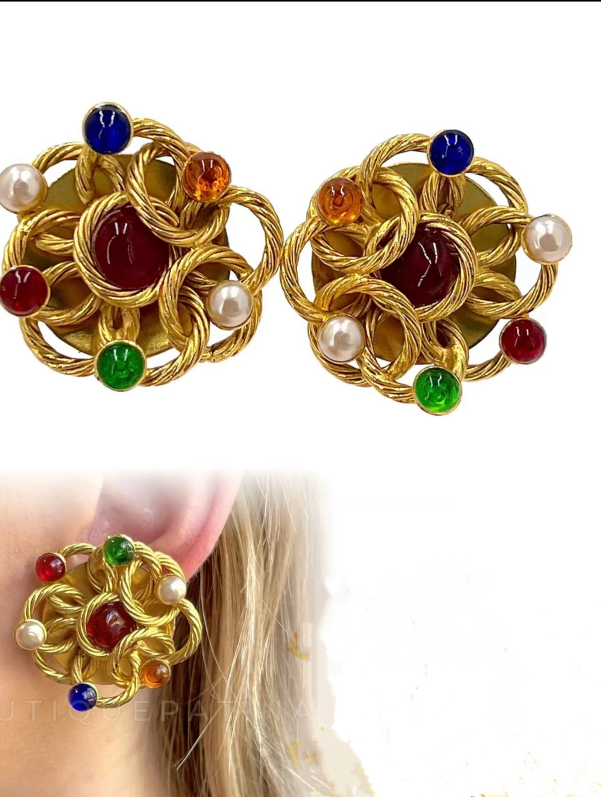 NO:765596,Xiaoxiang medieval twist hollow glass earrings, ear clips, diameter about 3.5cm, earrings, Cartier high-end jewelry19860909小香中古麻花镂空 琉璃耳环 耳夹 直径约3.5cm,,earrings,卡迪亚高端饰品,Jewelry