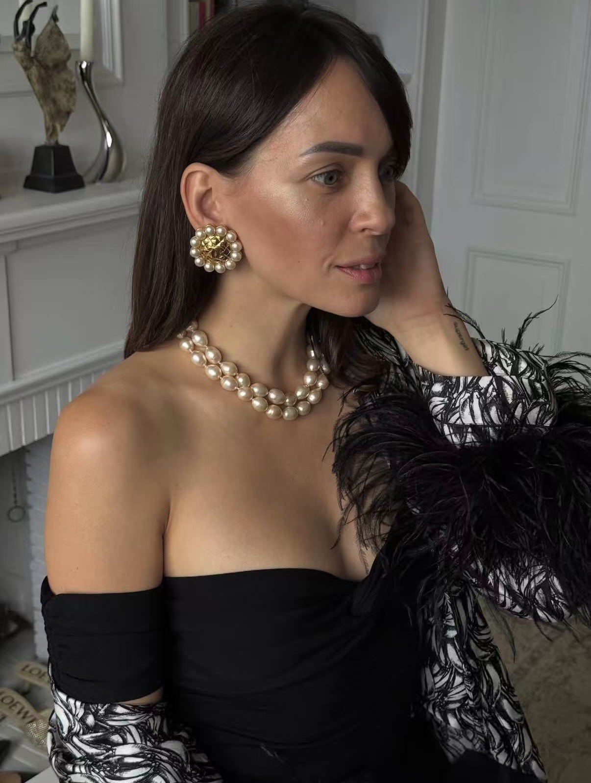 NO:765625,Xiaoxiang medieval pearl prismatic earrings, earrings, diameter about 4cm, earrings, Cartier high-end jewelry19860909小香中古珍珠棱形耳环 耳夹 直径约4cm,,earrings,卡迪亚高端饰品,Jewelry