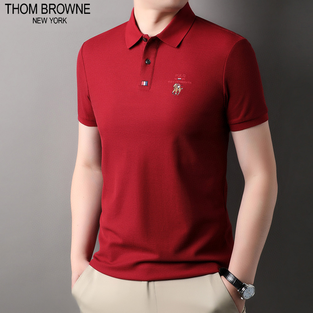 Thom Browne Verkauf
 Kleidung Polo T-Shirt Schwarz Blau Braun Maroon Rot Weiß Gelb Sommerkollektion Kurzarm