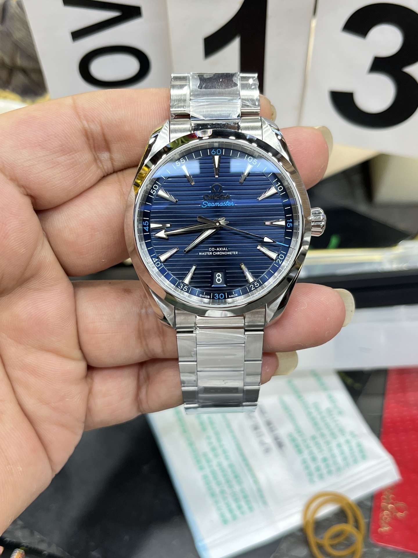 오메가 씨마스터 아쿠아테라 41.5mm 블루 남성 자동 기계식 VS공장 시계 레플리카 44602