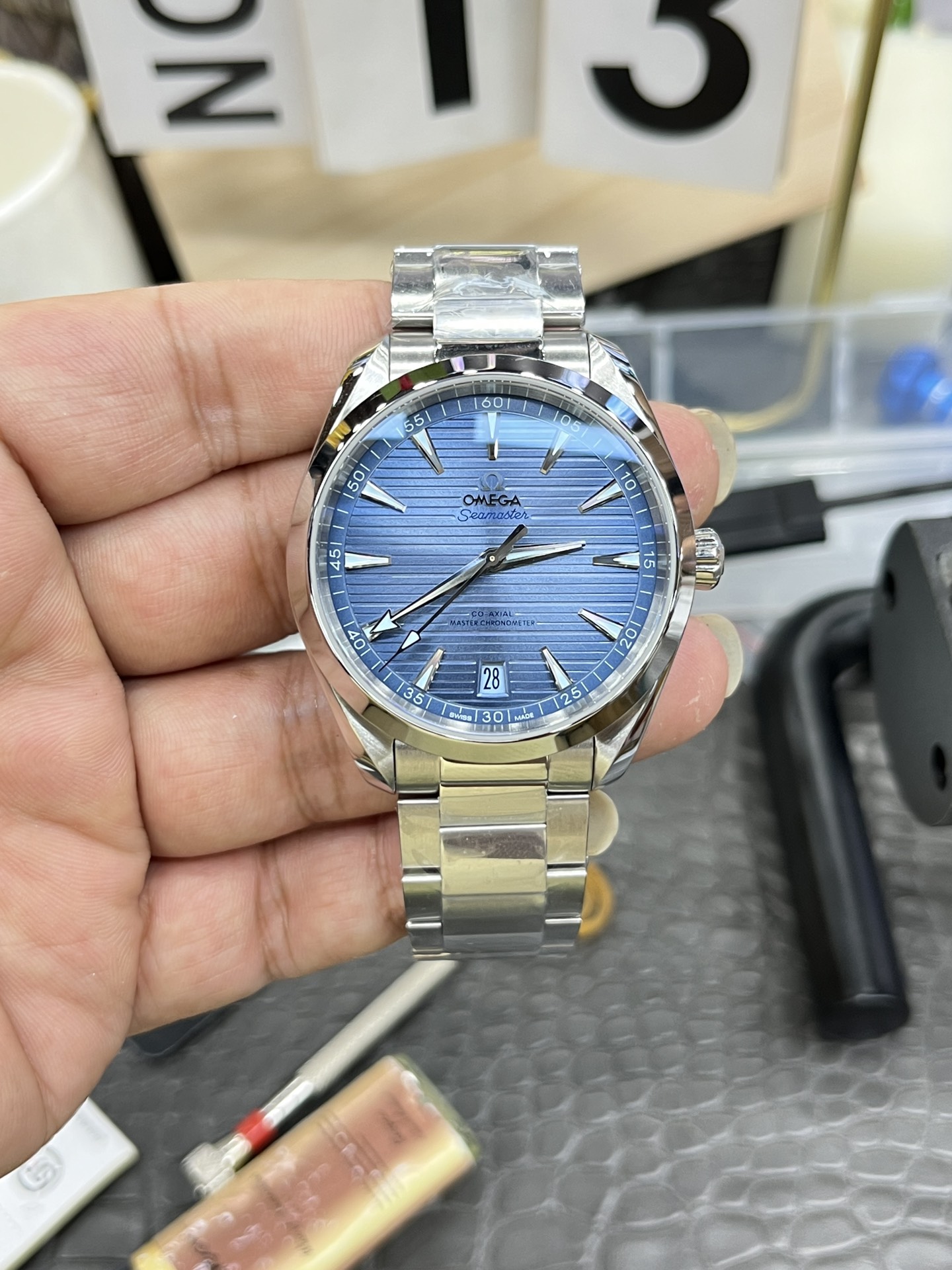 오메가 씨마스터 아쿠아테라 41.5mm 블루 아이스블루 남성 자동 기계식 VS공장 시계 레플리카 44603