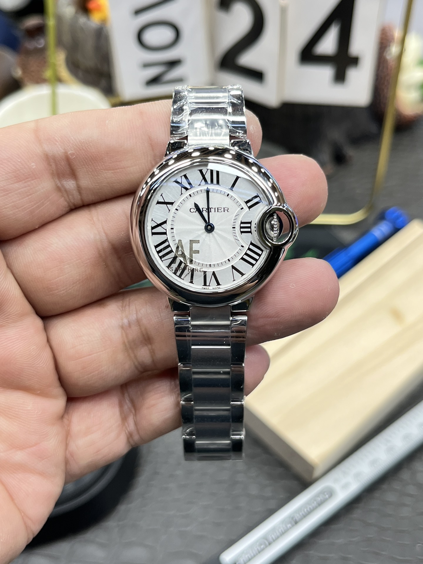 까르띠에 발롱블루 33mm AF공장 쿼츠 무브먼트 블루 레플리카 42597