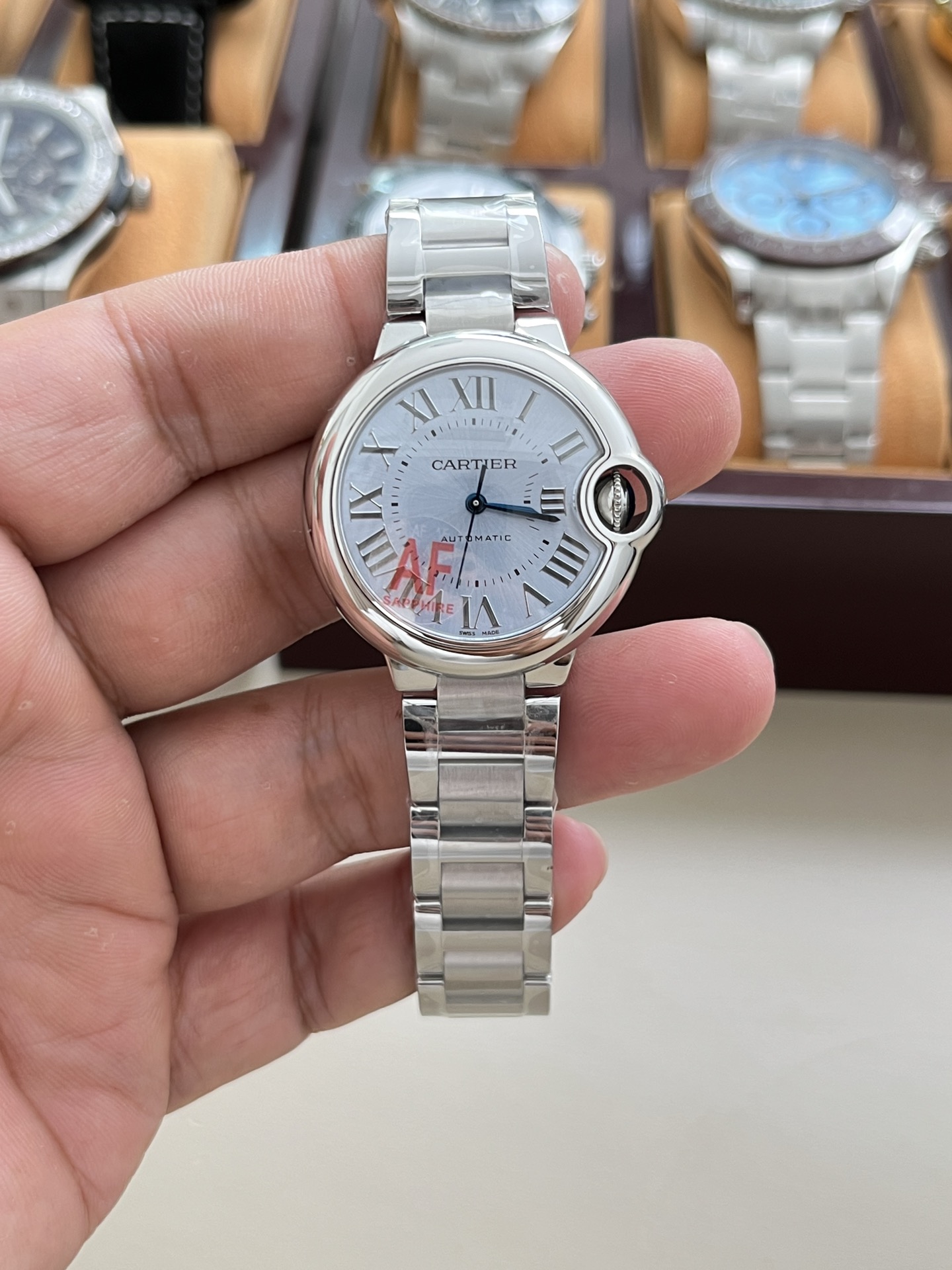 까르띠에 발롱블루 33mm AF공장 시티즌 무브먼트 오토매틱 무브먼트 블루 레플리카 42598