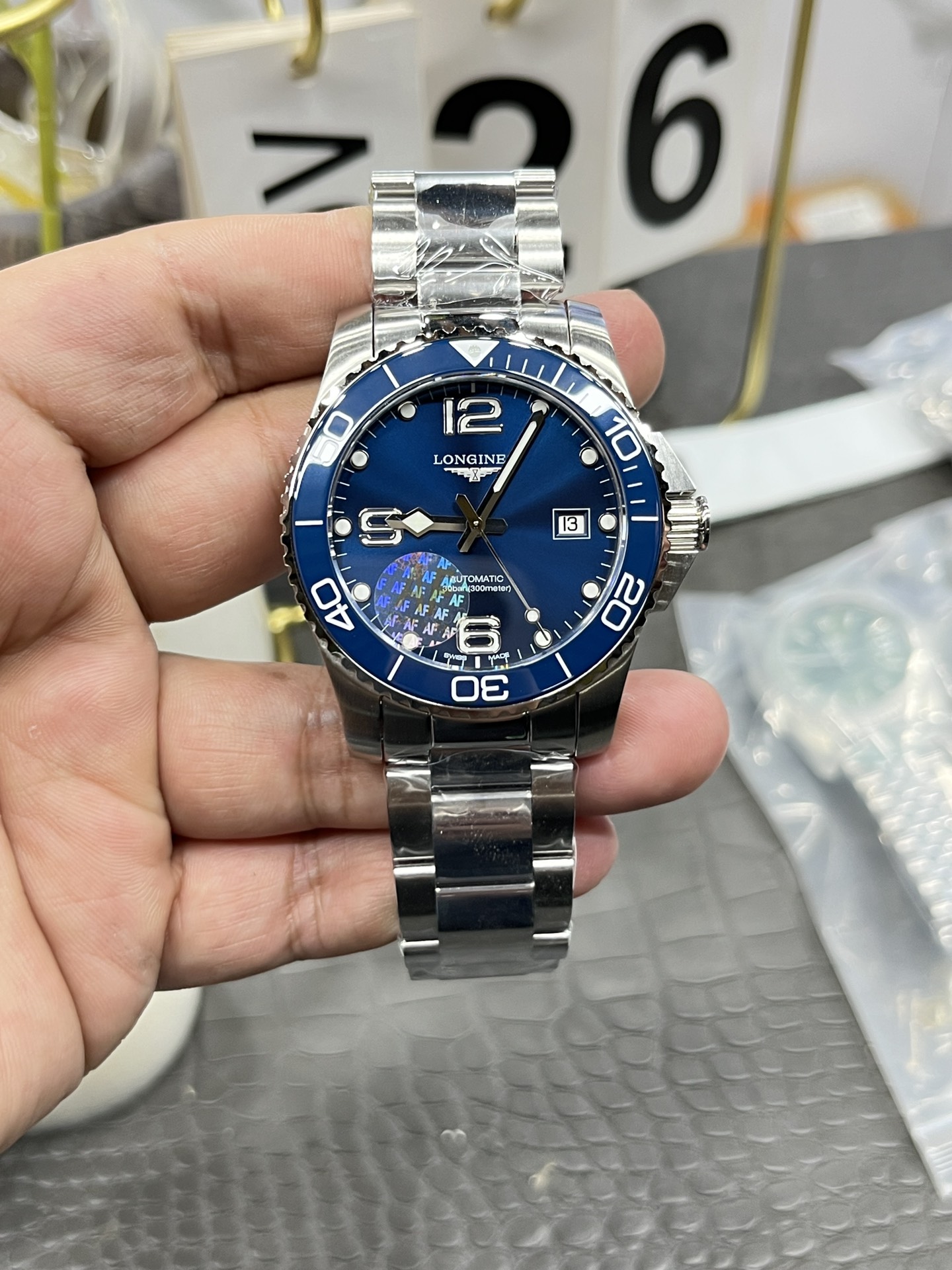 론진 콘퀘스트 41mm 블루 스틸브레이슬릿 AF공장 시계 레플리카 44507