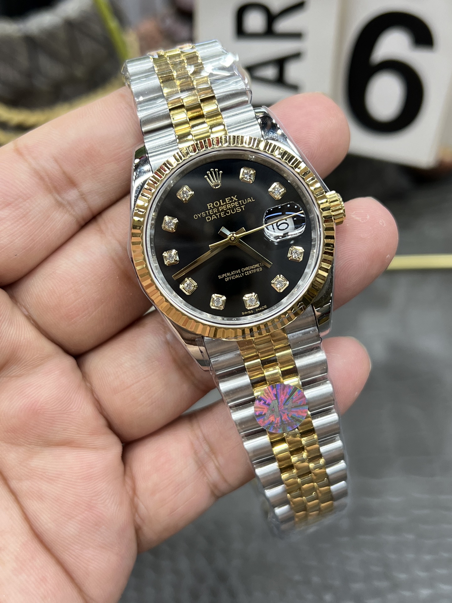 a+劳力士日志系列/36mm间金黑钻面/搭载上海2824全自动机械