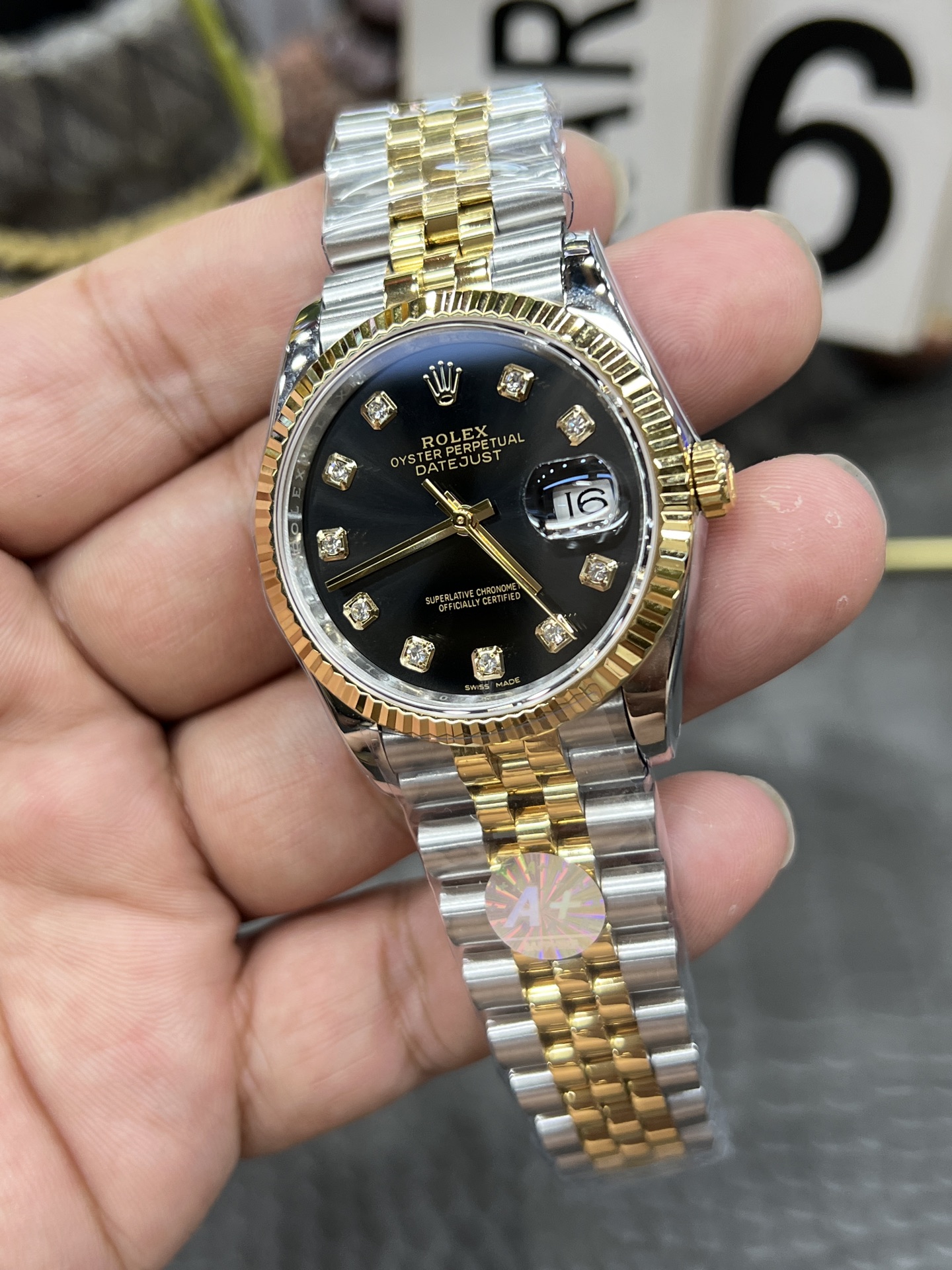 a+劳力士日志系列/36mm间金黑钻面/搭载上海2824全自动机械
