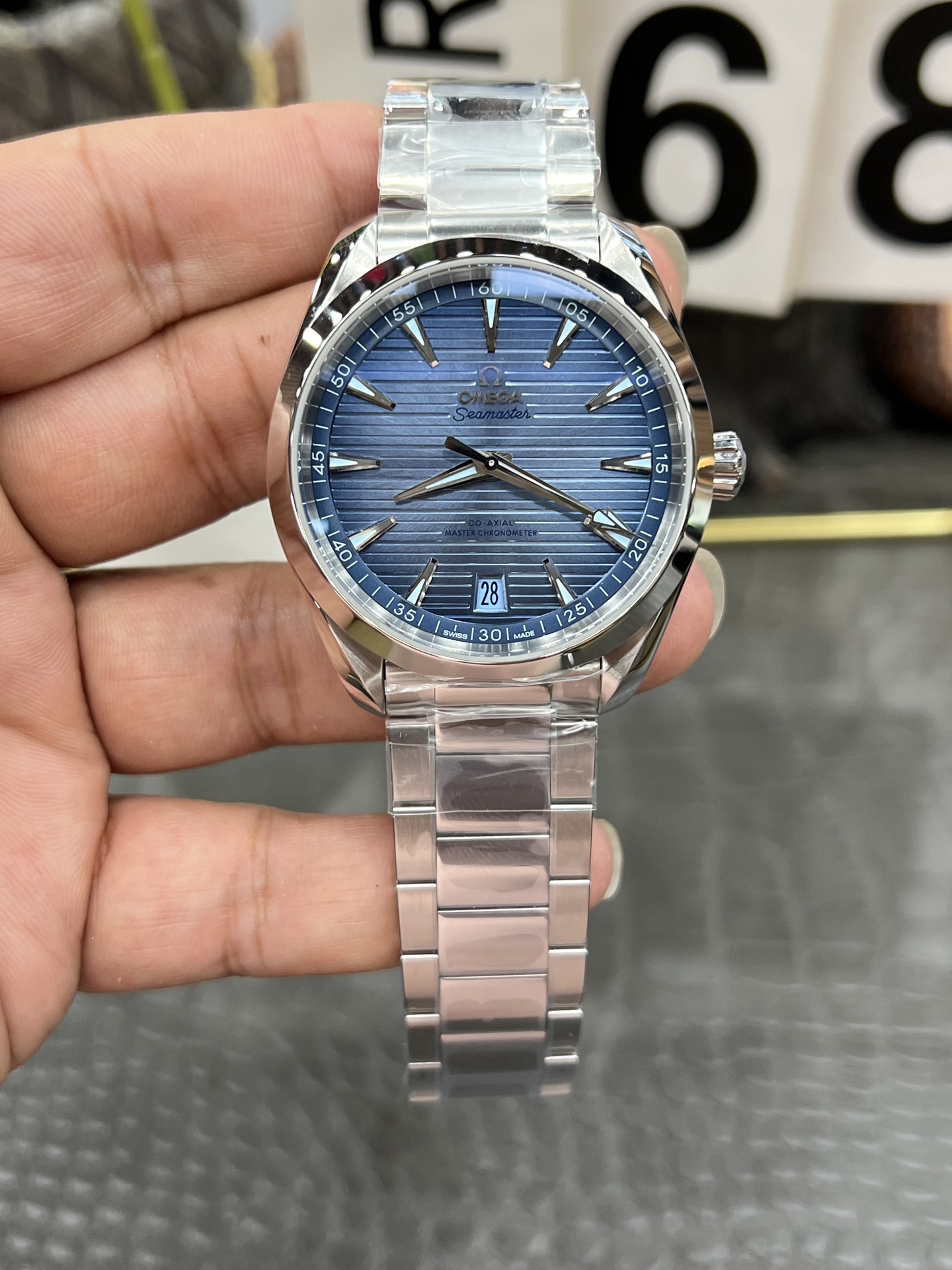 오메가 씨마스터 아쿠아테라 41.5mm 블루 아이스블루 남성 자동 기계식 VS공장 시계 레플리카 44553