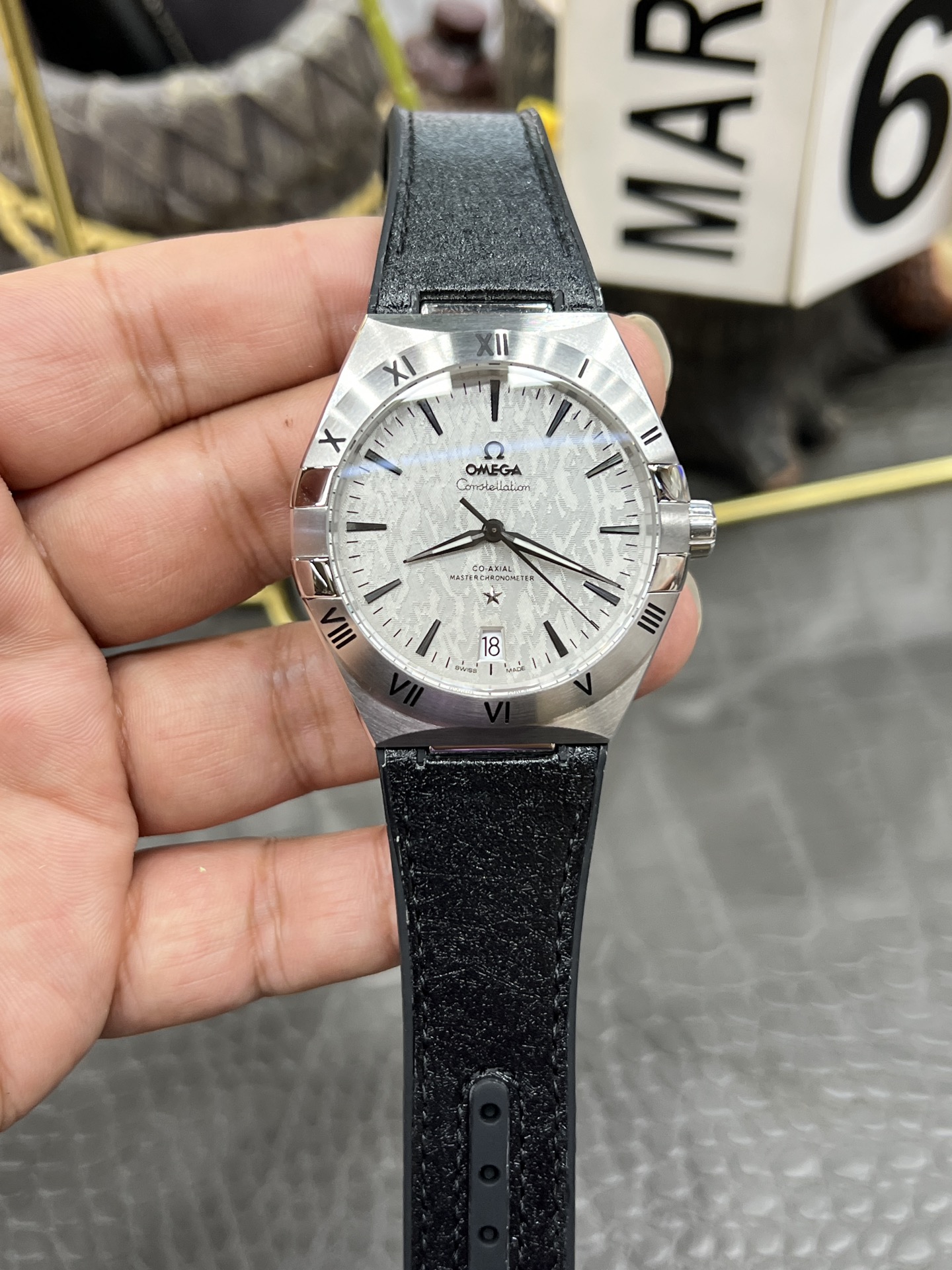 오메가 컨스텔레이션 41mm 남성 자동 기계식 러버스트랩 시계 레플리카 44554