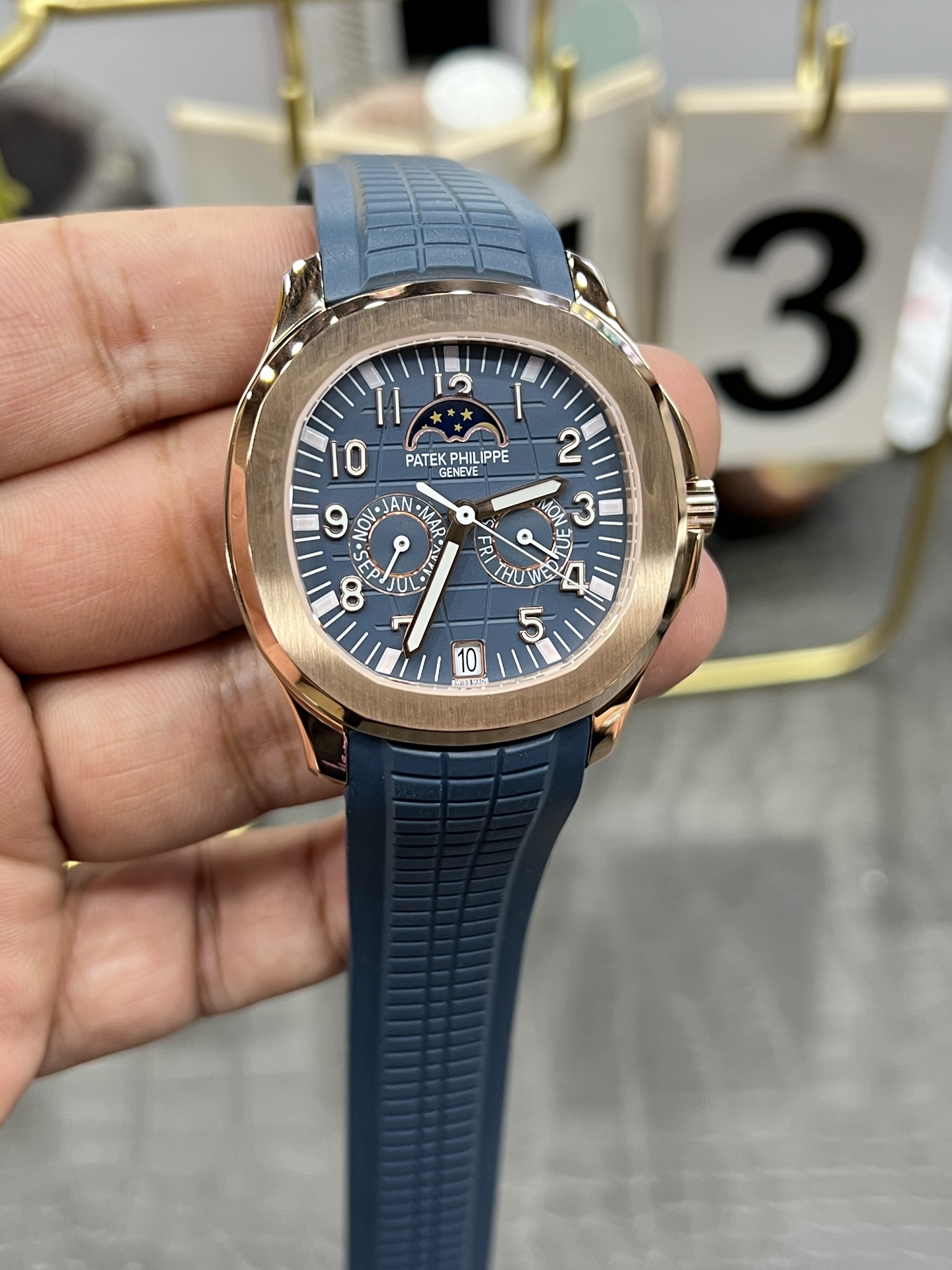 파텍필립 아쿠아넛 5261 R 다이아 자동 블루 다이얼 로즈골드 3 K 공장 레플리카 43970 Patek Philippe 이미지 4