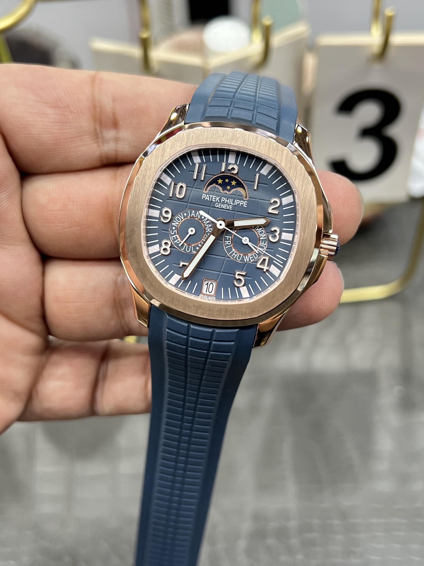 파텍필립 아쿠아넛 5261 R 다이아 자동 블루 다이얼 로즈골드 3 K 공장 레플리카 43970 Patek Philippe 이미지 3