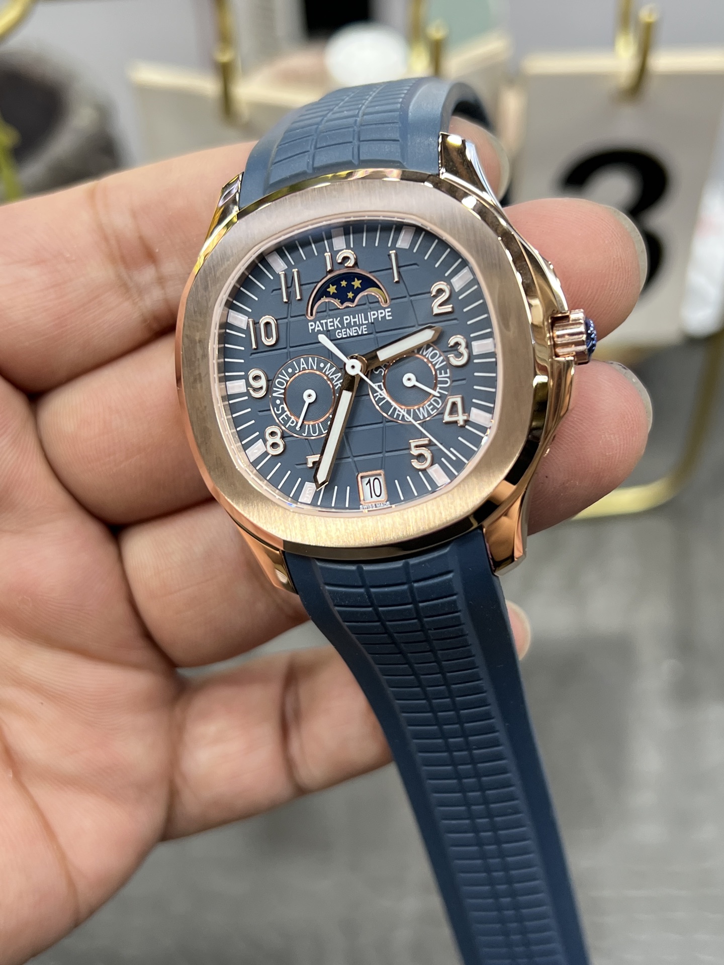 파텍필립 아쿠아넛 5261 R 다이아 자동 블루 다이얼 로즈골드 3 K 공장 레플리카 43970 Patek Philippe 이미지 5