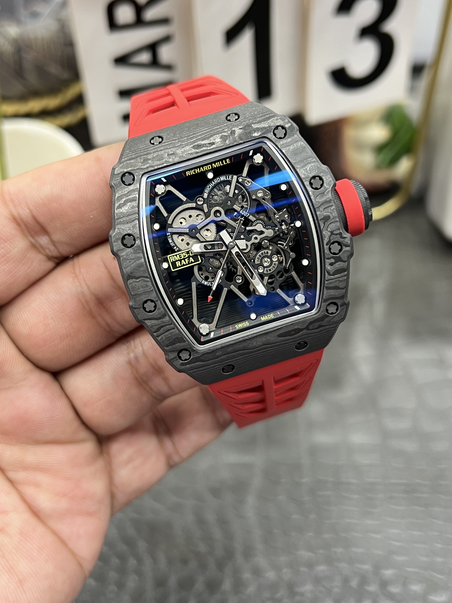 Richard Mille RM35-01 Carbon Fiber Case with Red Rubber Strap 3 i1758395426671 5652 0 1