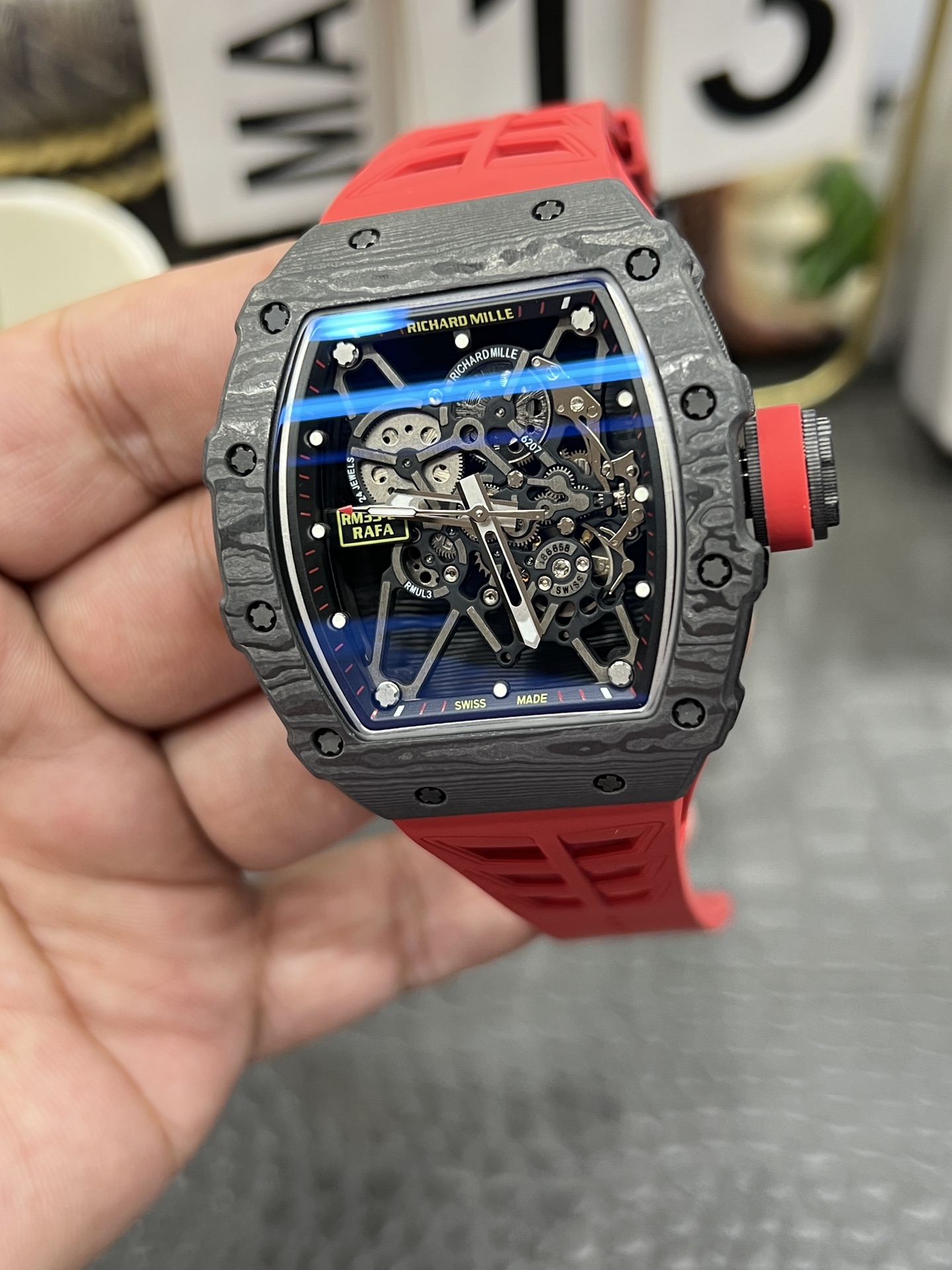 Richard Mille RM35-01 Carbon Fiber Case with Red Rubber Strap 6 i1758395428183 7879 0 4