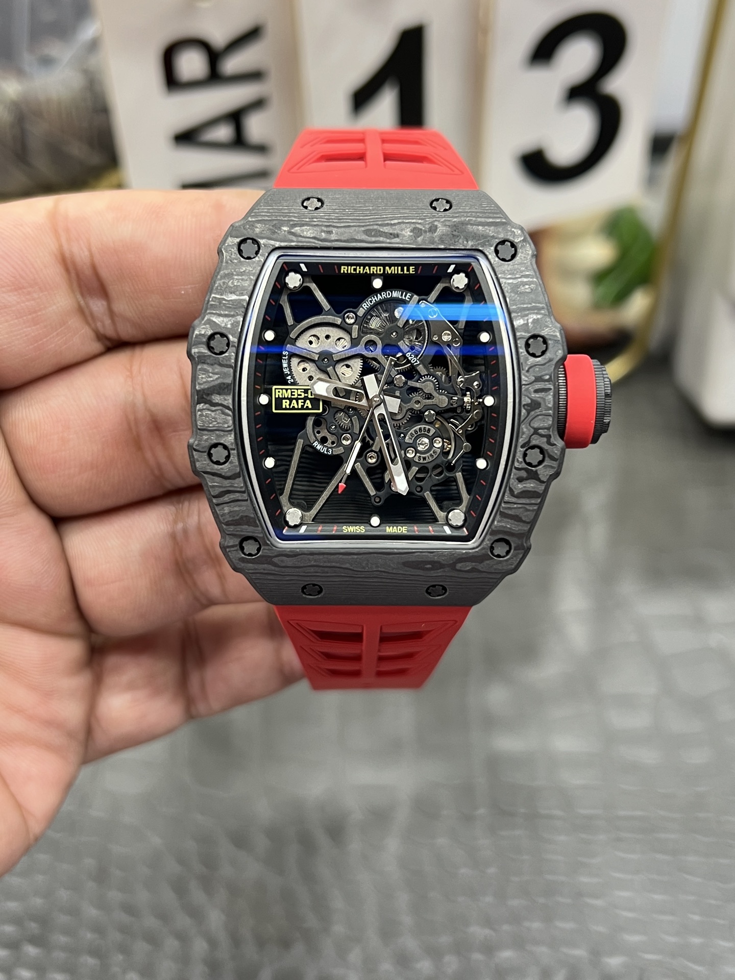 Richard Mille RM35-01 Carbon Fiber Case with Red Rubber Strap 2 i1758395428186 8990 0 0