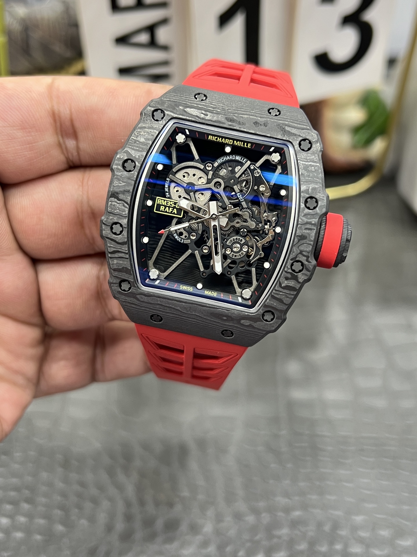 Richard Mille RM35-01 Carbon Fiber Case with Red Rubber Strap 4 i1758395429778 6715 0 2