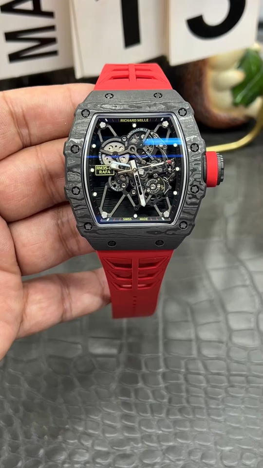Richard Mille RM35-01 Carbon Fiber Watch with Red Strap