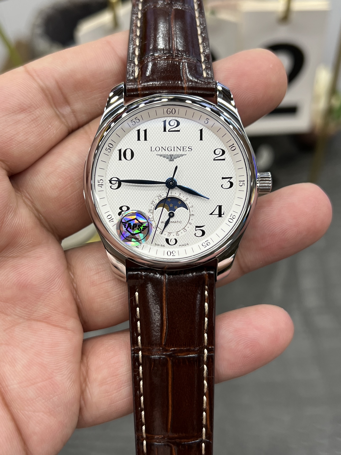 론진 마스터 컬렉션 문페이즈 40mm 레더 APS공장 시계 레플리카 44518