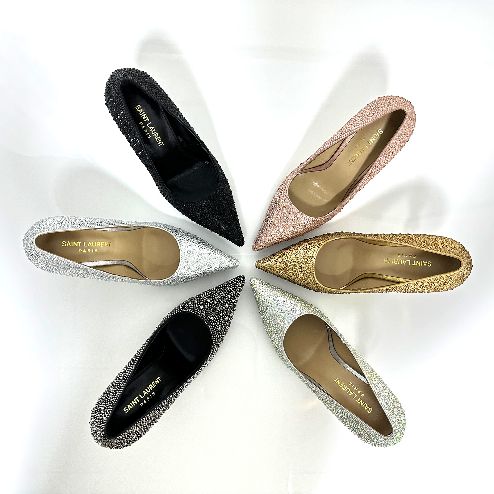 [Saint Laurent Saint Laurent] YSL monograma talón de metal, zapatos individuales de diamantes de imi