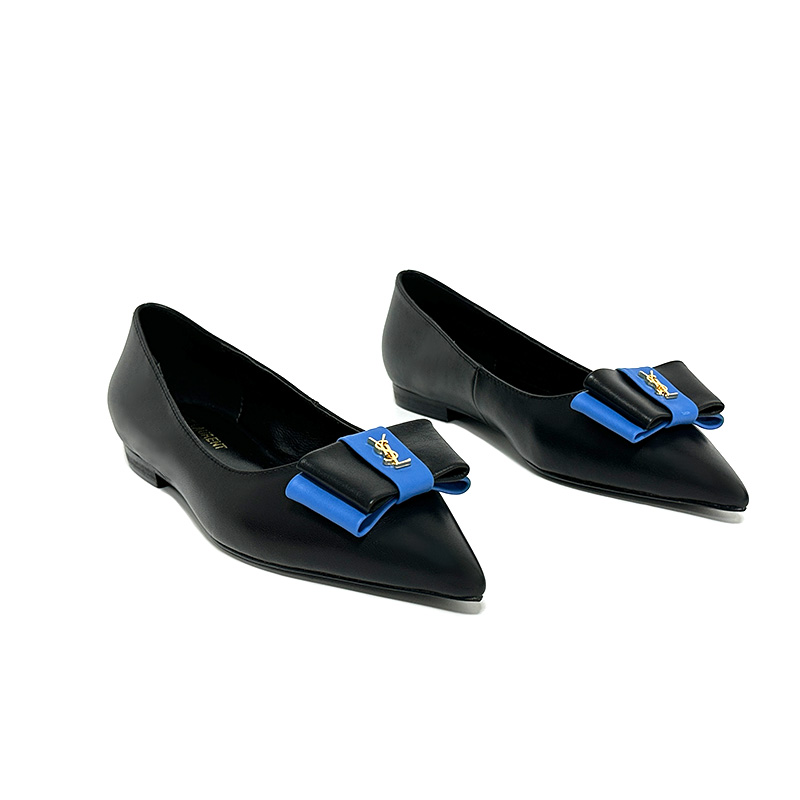 , "Saint Laurent Saint Laurent" YSL popping plana pequeña puntera en punta zapatos individuales. ¡Su