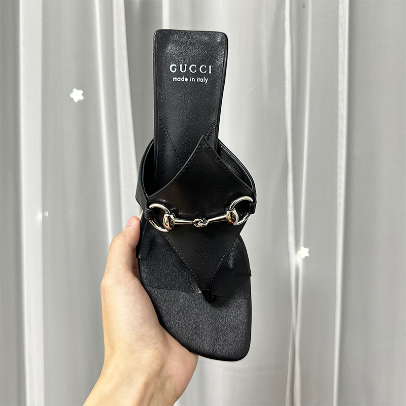 suela de cuero 215 m, suela de goma m. 2024 GUCCI primavera y verano cabeza cuadrada clip-en zapatil