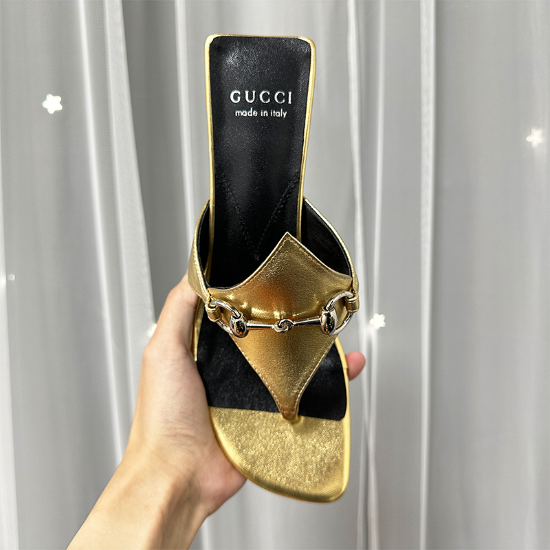 suela de cuero 215 m, suela de goma m. 2024 GUCCI primavera y verano cabeza cuadrada clip-en zapatil