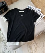 Vivienne Westwood Clothing T-Shirt Black Grey Purple Splicing Spandex Short Sleeve