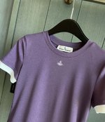 Vivienne Westwood Buy
 Clothing T-Shirt Black Grey Purple Splicing Spandex Short Sleeve
