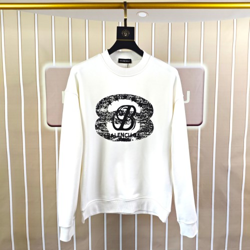 Balenciaga Men's White Cotton Blend Distressed Logo Sweatshirt 1 Balenciaga Men's White Cotton Blend Distressed Logo Sweatshirt