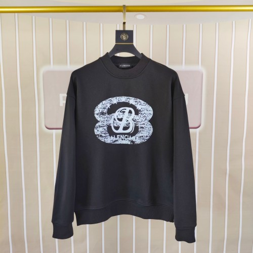Balenciaga Men's Black Cotton Sweatshirt with Distressed Logo