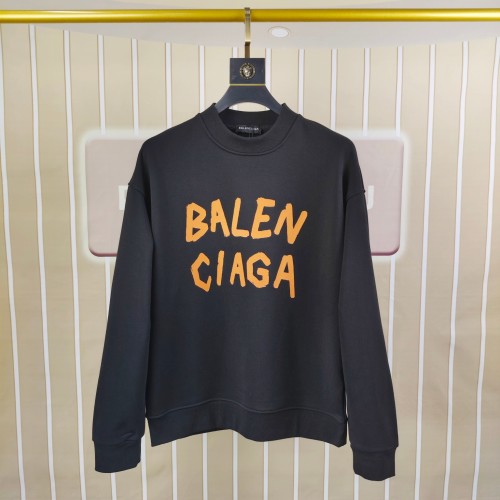 Balenciaga Men's Black Cotton Sweatshirt with Orange Logo Print 1 Balenciaga Men's Black Cotton Sweatshirt with Orange Logo Print