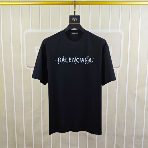Balenciaga Men's Black Cotton T-Shirt with White Logo - Spring/Summer 2025