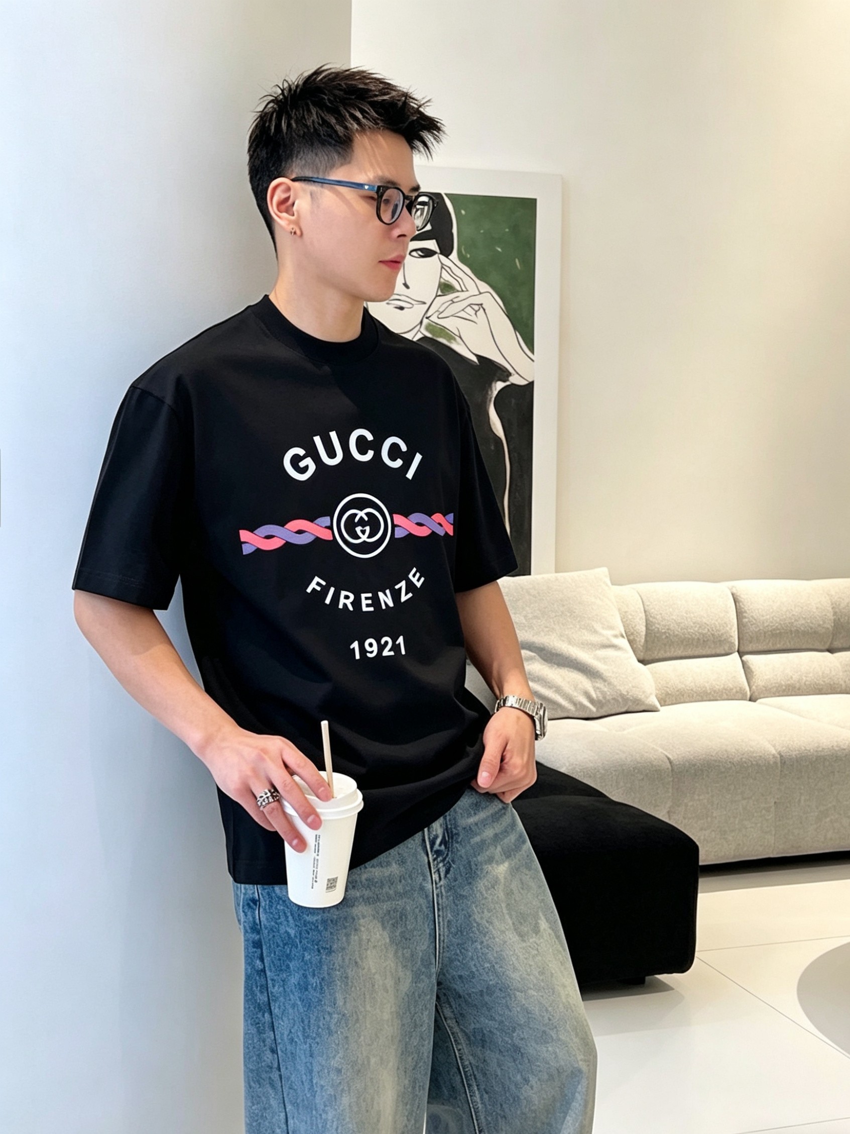 G*cci 古奇 2026原单男士圆领短袖T恤 独家专供春夏新款 专柜同步售卖 高端品质 高版本 OS版