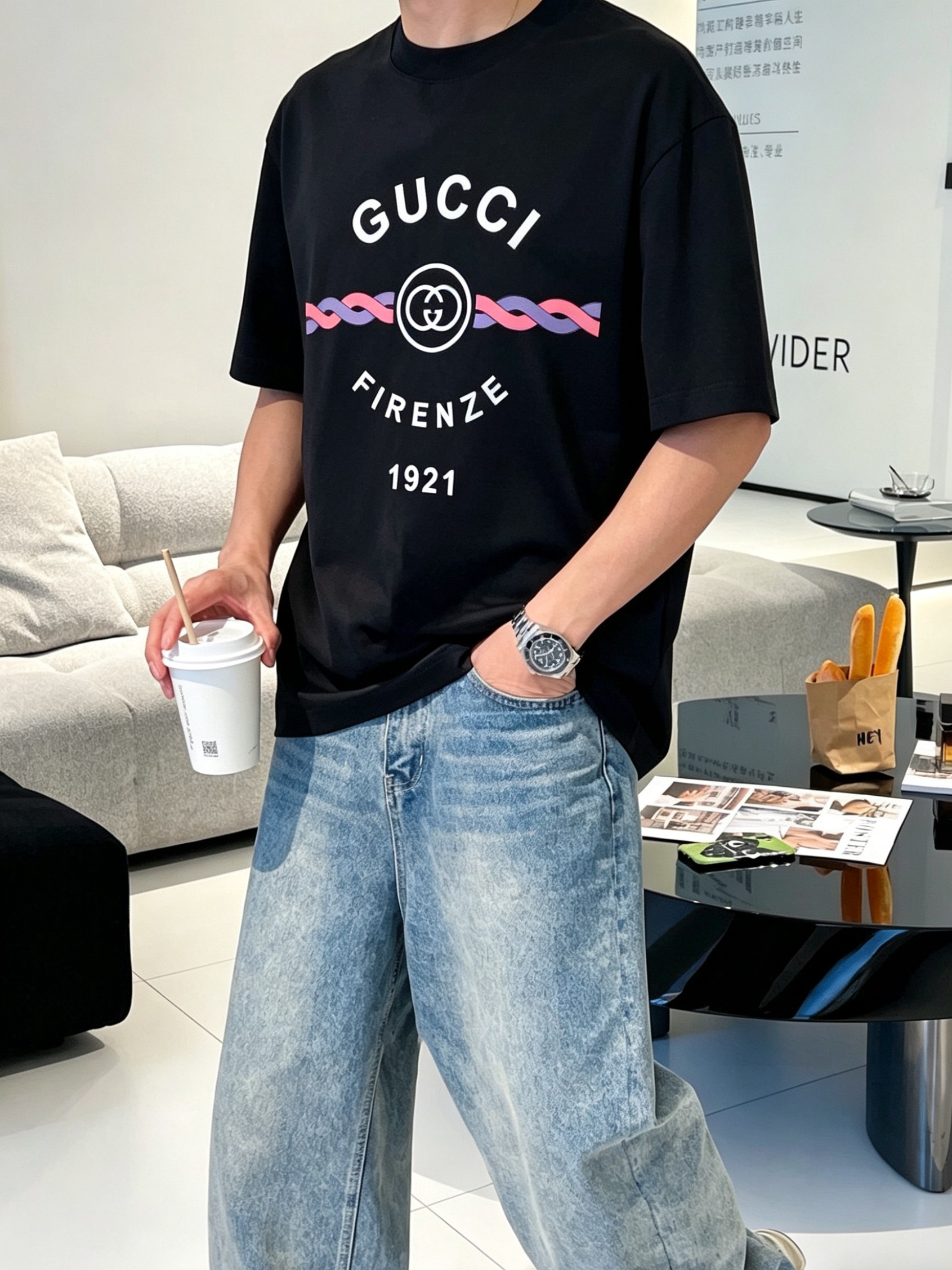G*cci 古奇 2026原单男士圆领短袖T恤 独家专供春夏新款 专柜同步售卖 高端品质 高版本 OS版