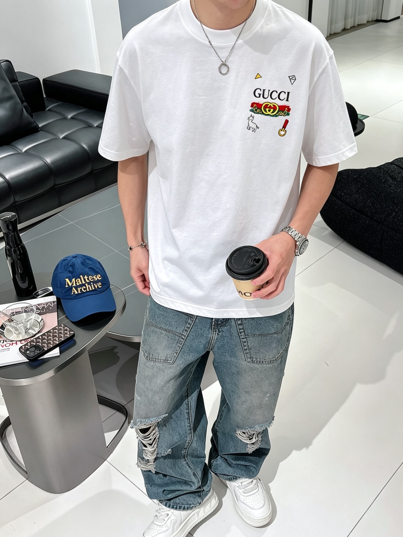 G*cci 古奇 2026原单男士圆领短袖T恤 独家专供春夏新款 专柜同步售卖 高端品质 高版本 OS版