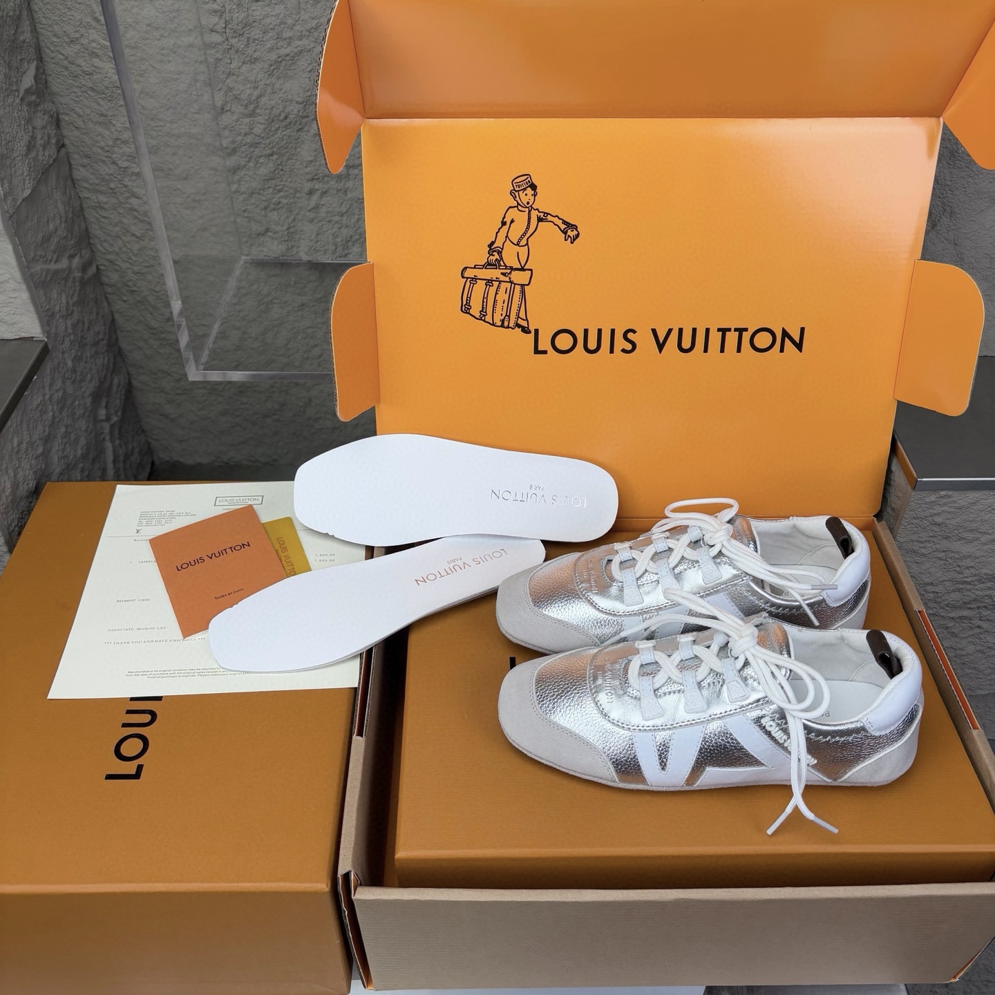 Louis Vuitton Sneakerina Silver Leather Low-Top Sneakers, Women's Size 35-41 3 i1747341470209 3171 0 1