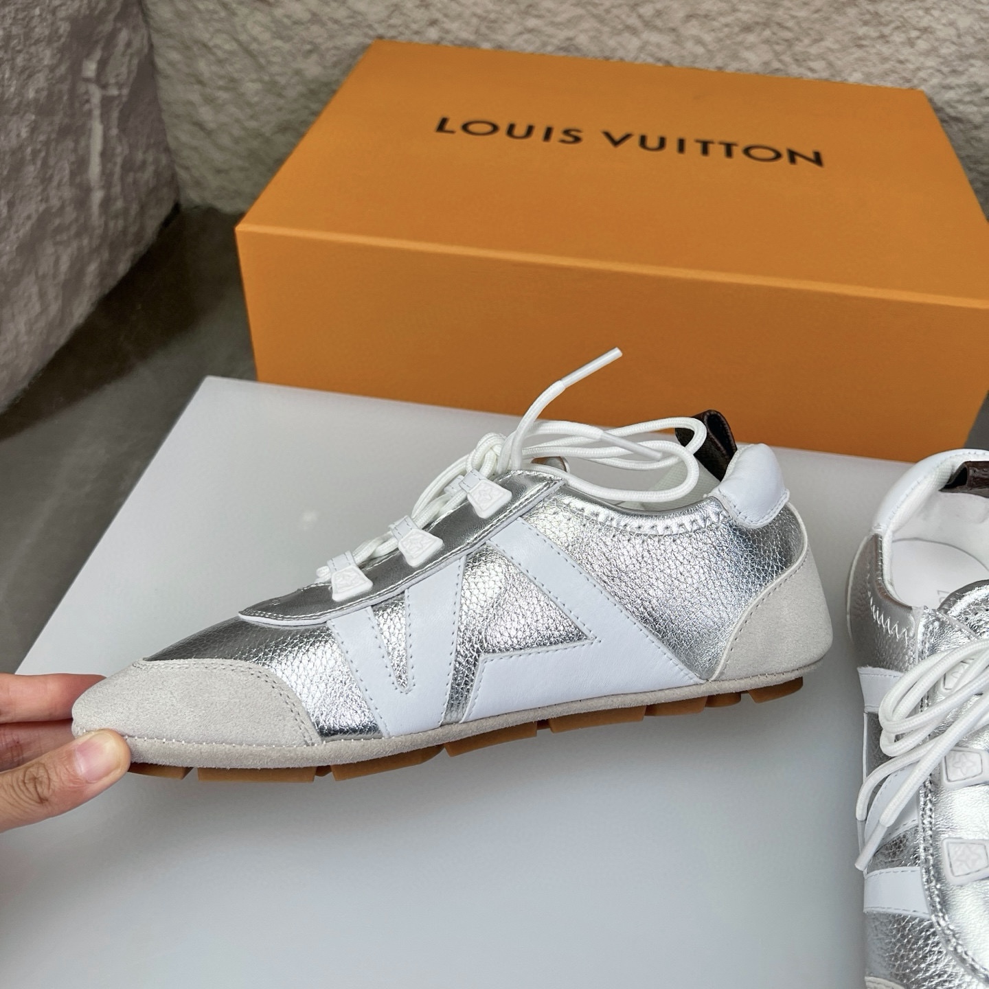 Louis Vuitton Sneakerina Silver Leather Low-Top Sneakers, Women's Size 35-41 6 i1747341470210 6027 0 4