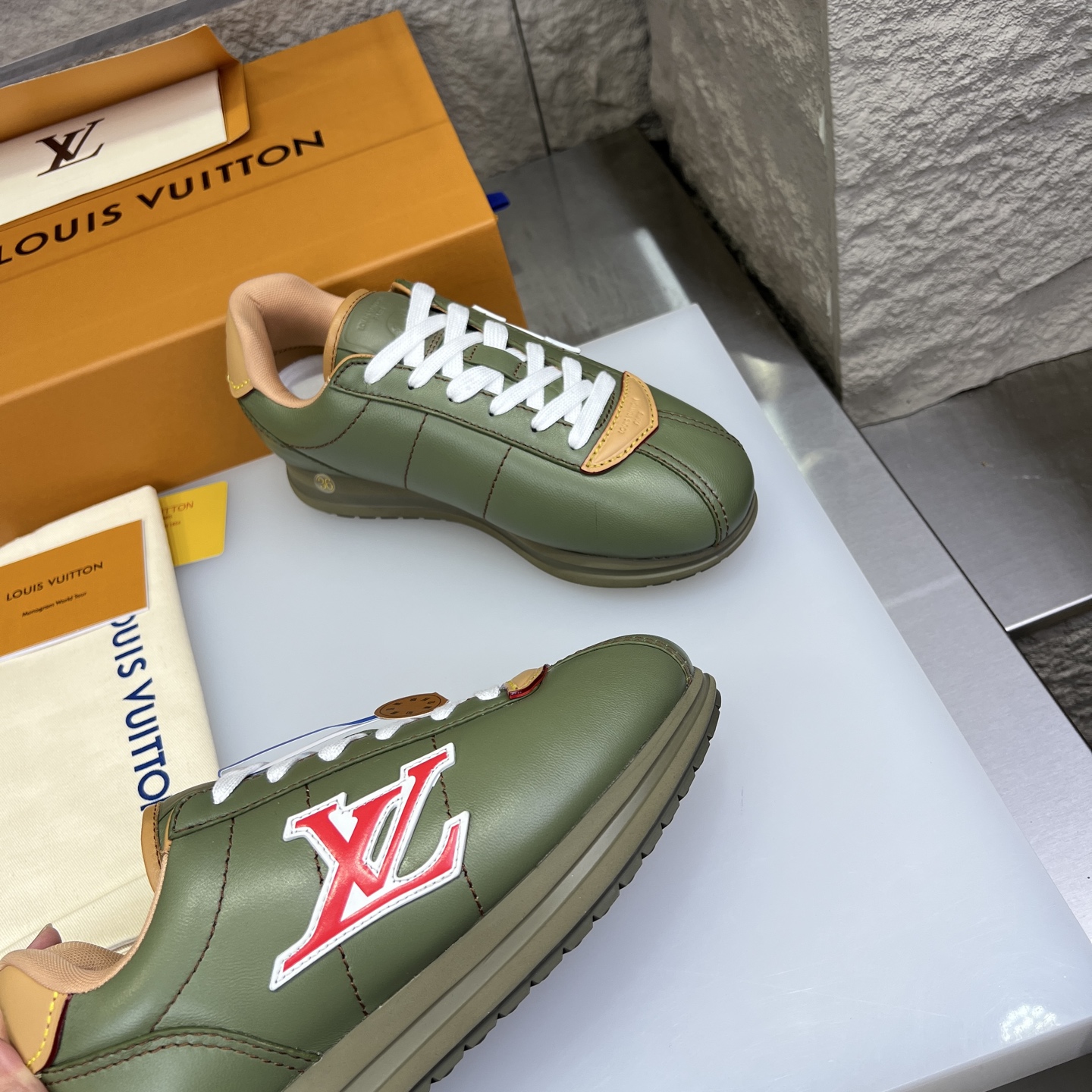 Louis Vuitton x Nigo Collab: Olive Green Leather Low-Top Sneakers 6 i1754947356603 9297 0 6