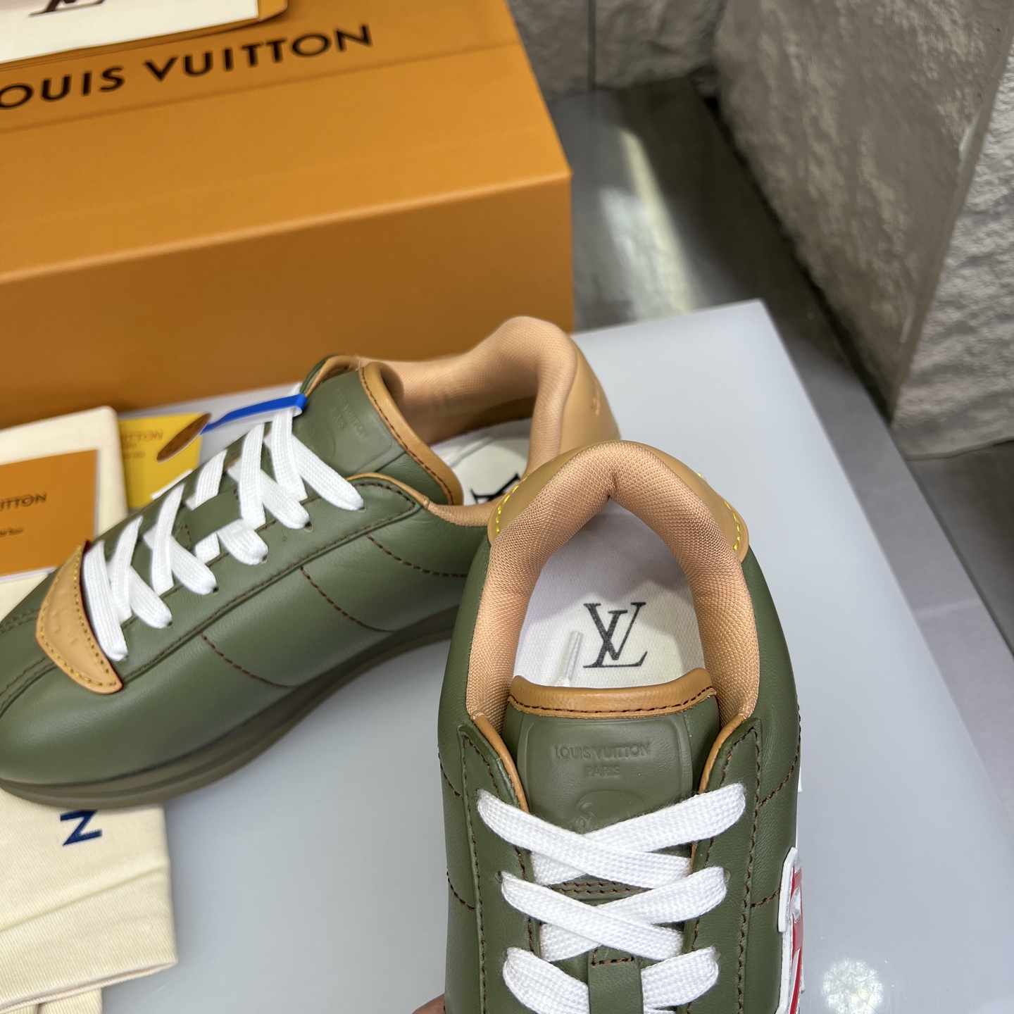 Louis Vuitton x Nigo Collab: Olive Green Leather Low-Top Sneakers 7 i1754947356751 5710 0 1